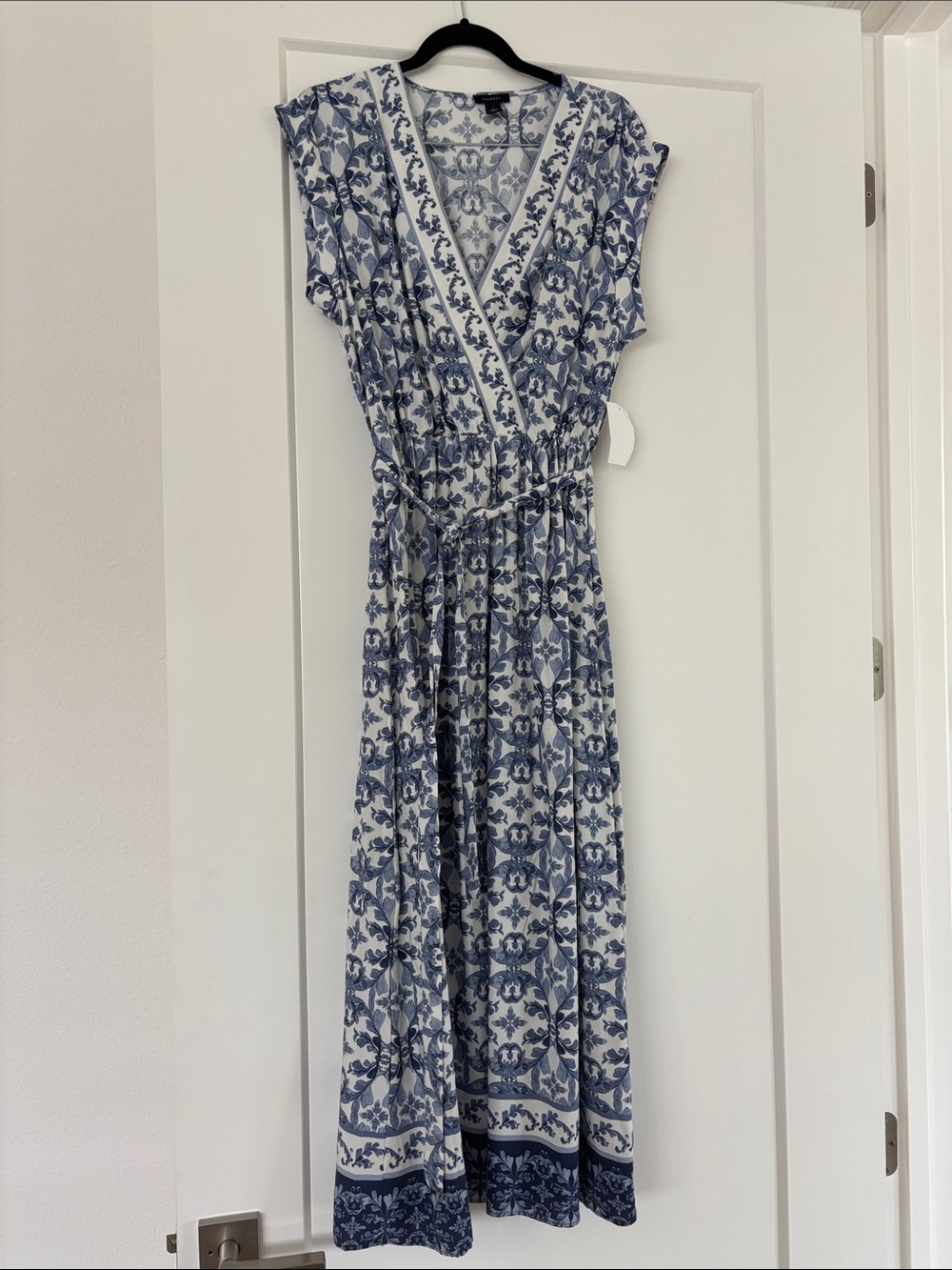 Halogen Blue and White Floral Midi Wrap Dress